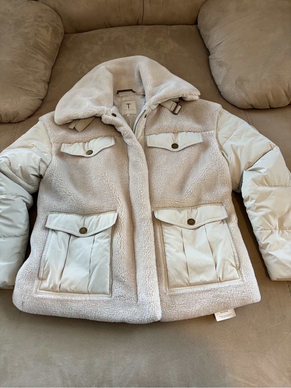 Ted Baker Cream Sherpa & Puffer Coat